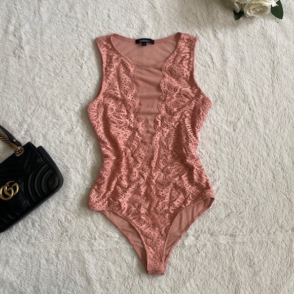 Fashion Nova Tops - Beautiful FASHIONNOVA blush pink mesh and lace bodysuit SIZE SMALL